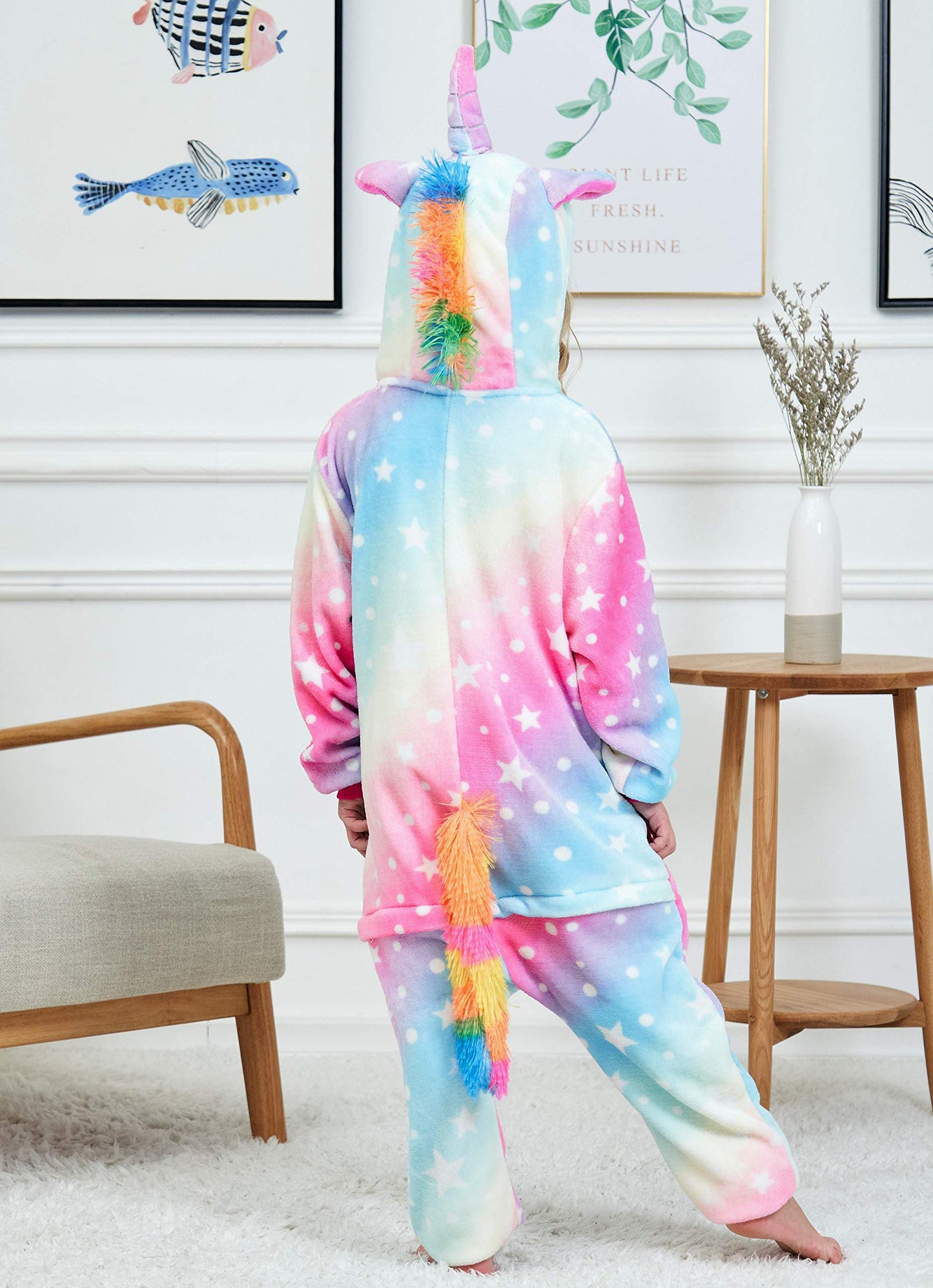 Chetosho Unicorn Hooded Onesie Girls Halloween One Piece Kids Costume (Oblique Stripe Starry Pink Blue 4-5 Years)