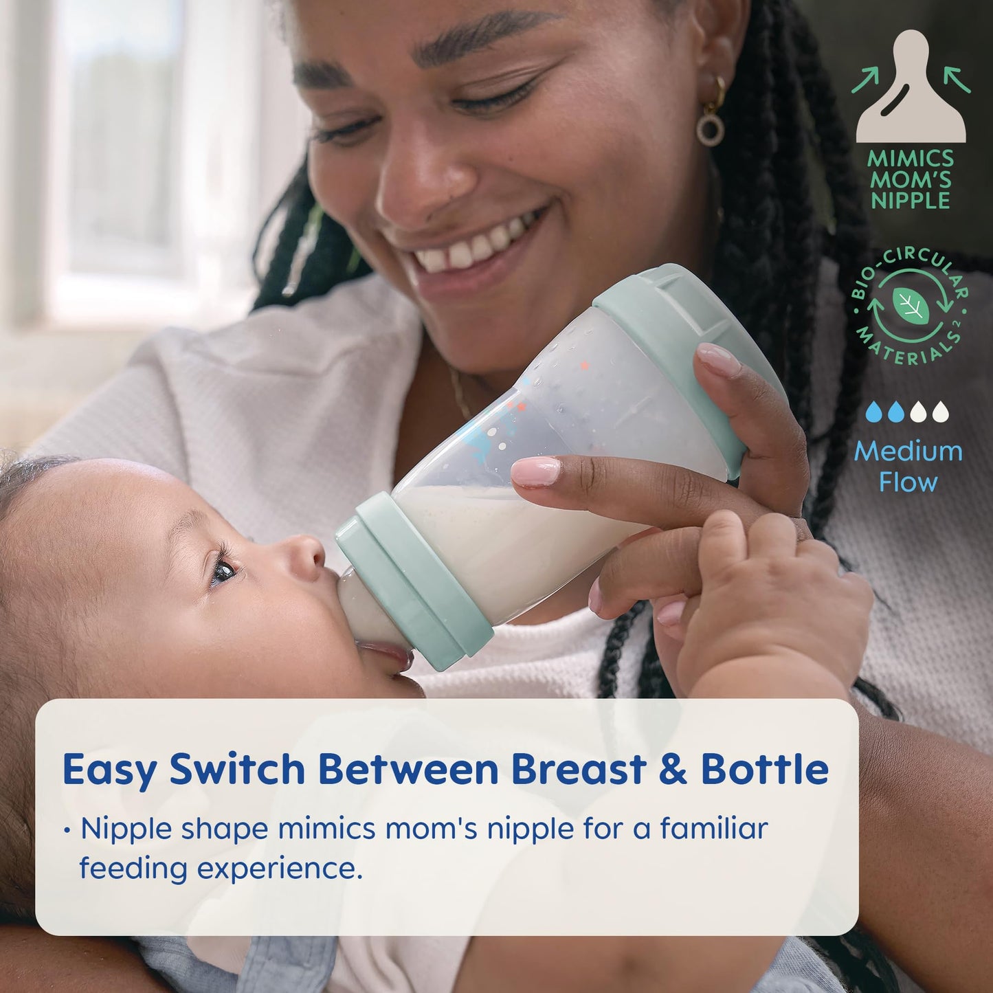 Mam 9Oz Easy Start Anti-Colic Baby Bottle, Medium Flow With Bonus Fast Flow Nipple, Breastfeeding-Like Silicone Nipple, Reduces