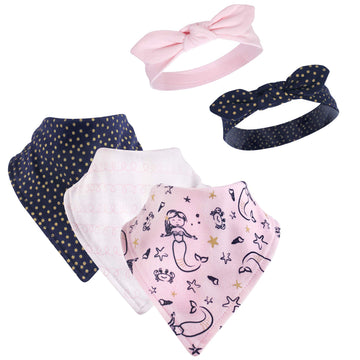 Hudson Baby Unisex Baby Cotton Bib And Headband Or Caps Set, Mermaid, One Size