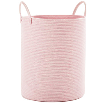 Mojoscend 80L Extra Large Pink Hamper Laundry Basket For Baby Girls Tall Nursery Hamper For Kids Woven Rope Clothes Basket For L
