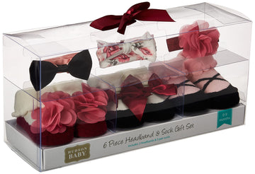 Hudson Baby Infant Girl Headband And Socks Giftset Burgundy Floral, One Size