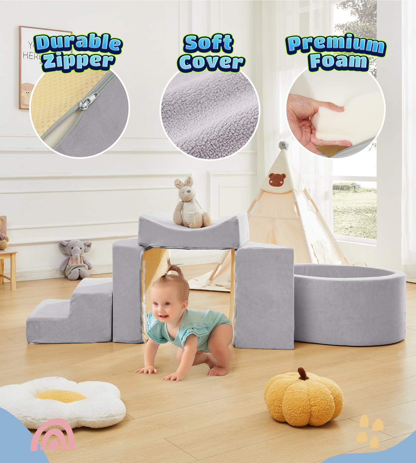 Elftopia Foam Climbing Blocks With Ball Pit Designed For Toddlers Aged 1-3 -Great For Indoor Crawling, Inside Foam Playground Se