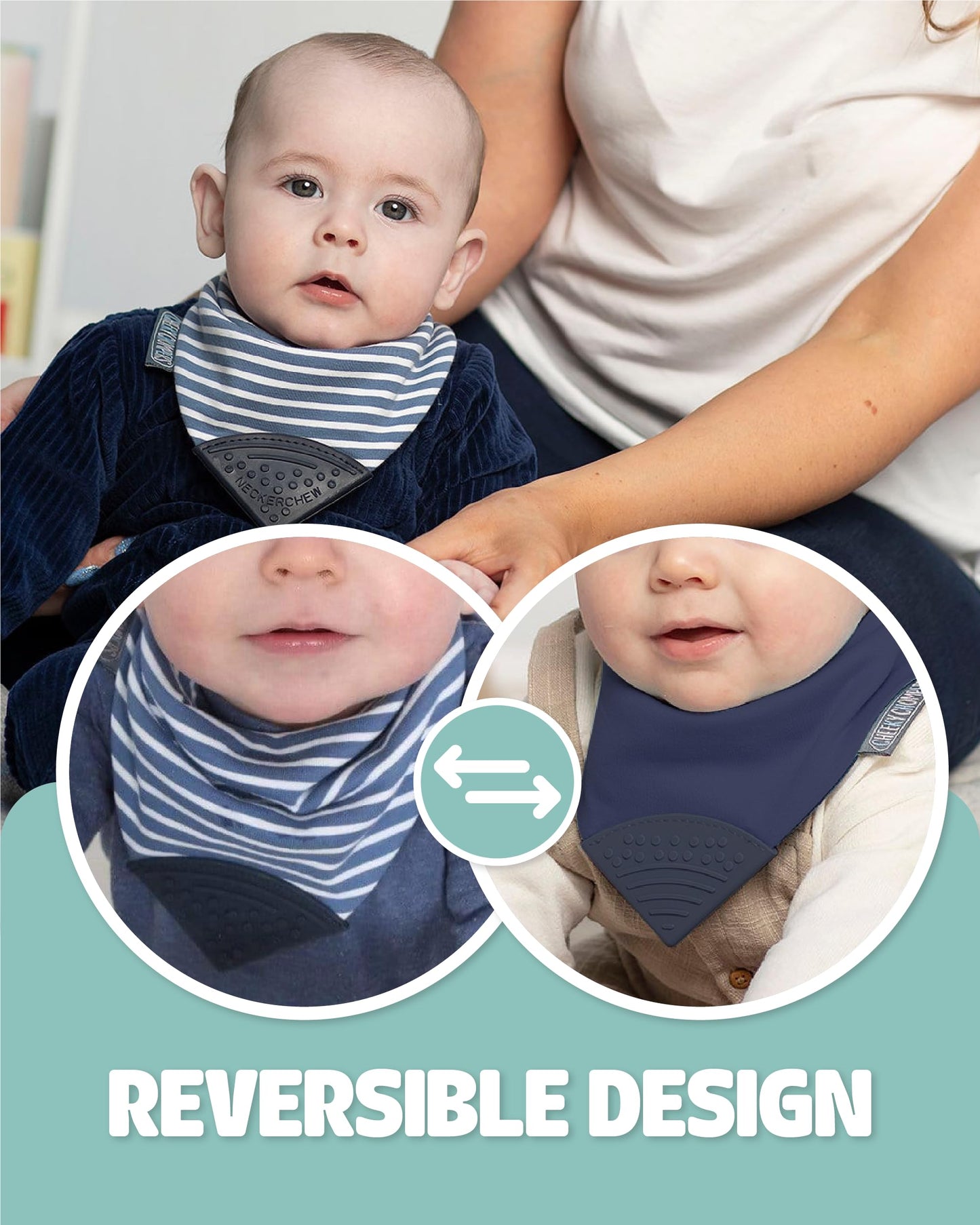 Cheeky Chompers 2-In-1 Baby Dribble Bib With Soft Silicone Teether, Reversible Bandana Style, Innovative Dimple Design Soothes G