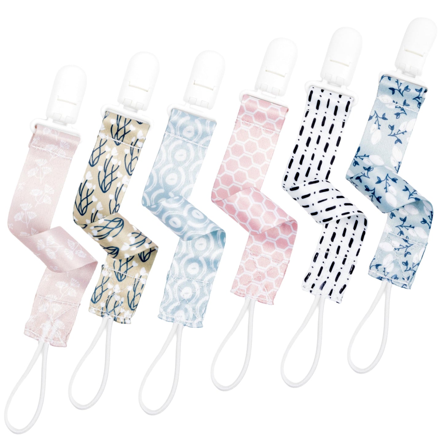 Bunnybee Country Floral Pacifier Clip Set, 6 Pack Pacifier Holder, Toy Holder, Cute Southern Style Baby Binky Teethers, Baby Sho