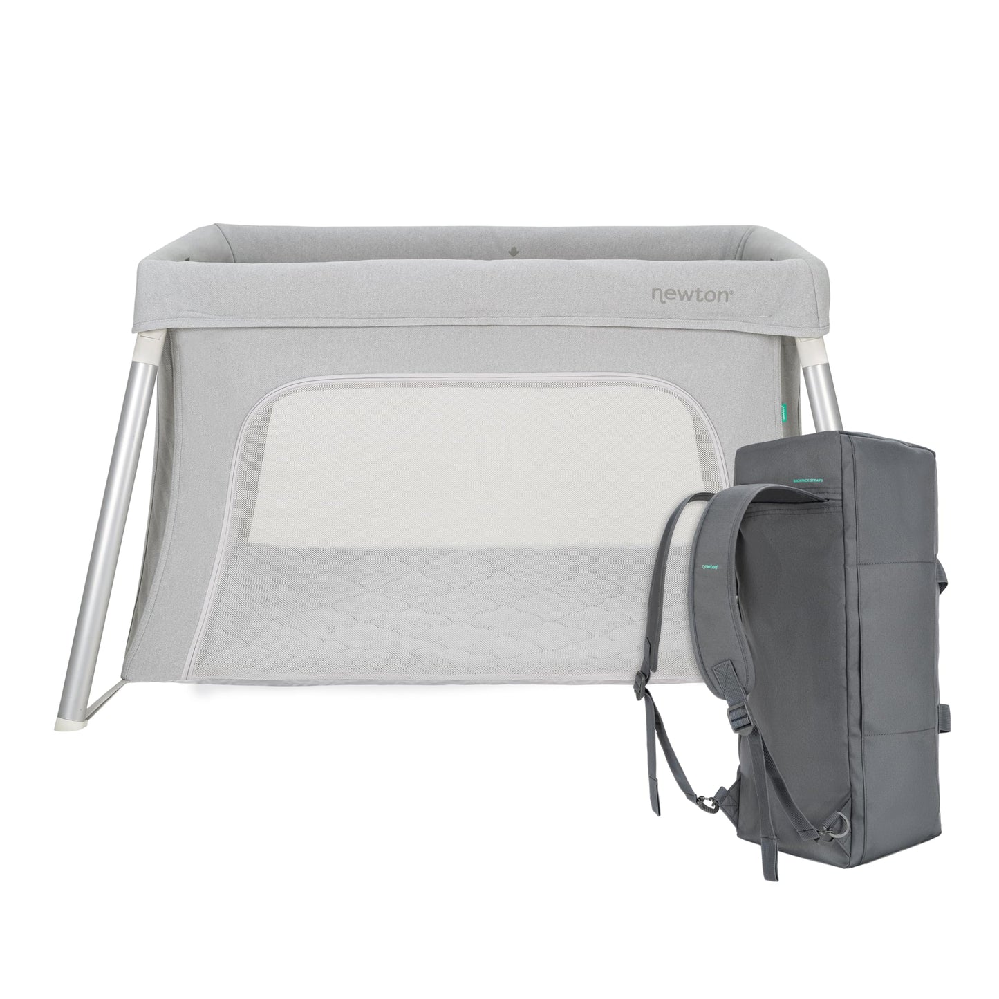 Newton Baby Compact Travel Crib & Play Yard | Breathable & Washable Mattress, Foldable Carry-On Size, Backpack Straps, Gray, New