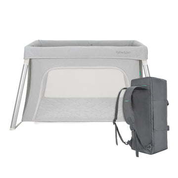 Newton Baby Compact Travel Crib & Play Yard | Breathable & Washable Mattress, Foldable Carry-On Size, Backpack Straps, Gray, New