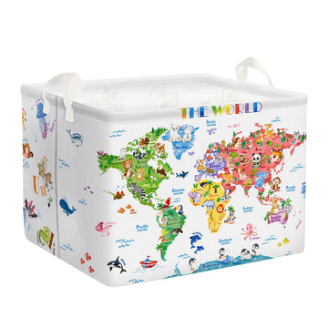 Clastyle Back To School World Map Storage Bin Alphabet Animals Baby Gift Basket Playroom Nursery Kid Toy Basket Organizer Rectan
