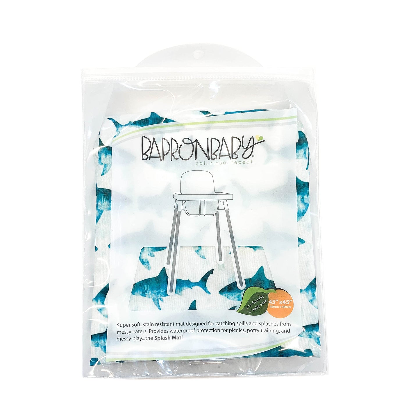 Bapronbaby Shark Attack Splash Mat - Waterproof Catch-All For Under High Chairs, Floors, Tables, Playtime Or Arts & Crafts - Mac