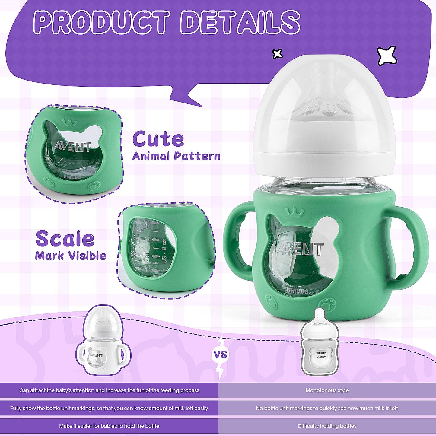 Desing Wish 3 Pack 4Oz Silicone Sleeves With Handles For Avent Glass Natural Baby Bottles, Anti Breakage Protective Sleeves Comp