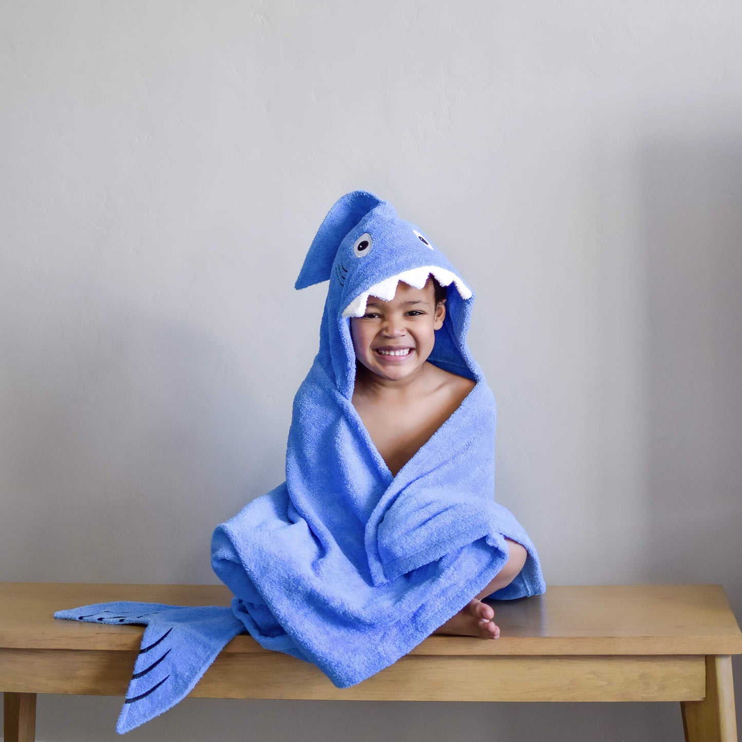 Yikes Twins Hooded Baby Towel For Kids 2-8 | Large 100% Cotton Baby Shark Towel For Boys Or Girls In Blue | Unisex Cute Shark Ba