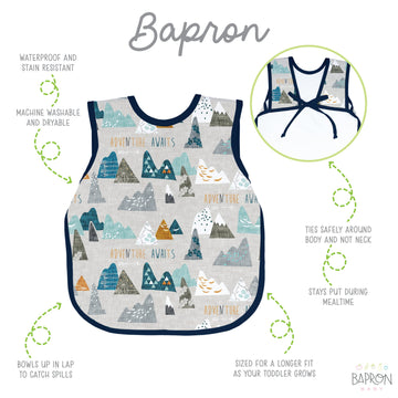 Bapronbaby Adventure Awaits Bapron - No Neck Tie Safer Bib For Baby & Toddler - Soft Waterproof Stain Resistant - Machine Washab