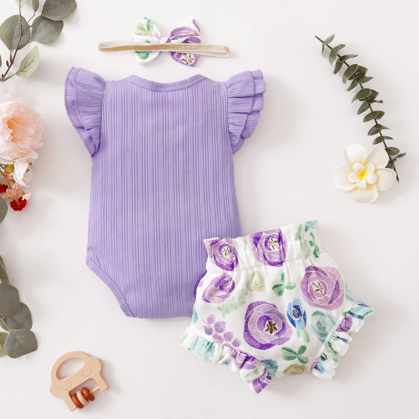 Sunny Piggy Infant Girl Clothes Ruffle Sleeveless Romper 3 Month Baby Girls' Clothing Floral Cotton Short Sets Summer 6 Month Gi