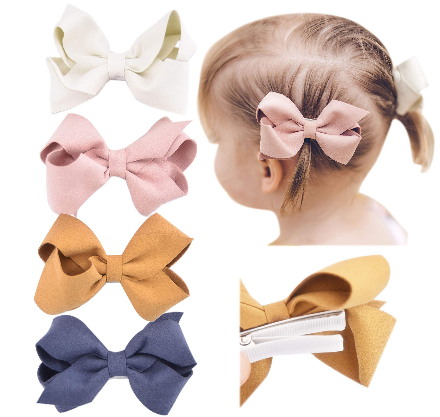 California Tot Set Of 4 Faux Suede 3D Bow Clips For Toddlers, Girls (3D Set Of 4)