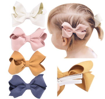 California Tot Set Of 4 Faux Suede 3D Bow Clips For Toddlers, Girls (3D Set Of 4)