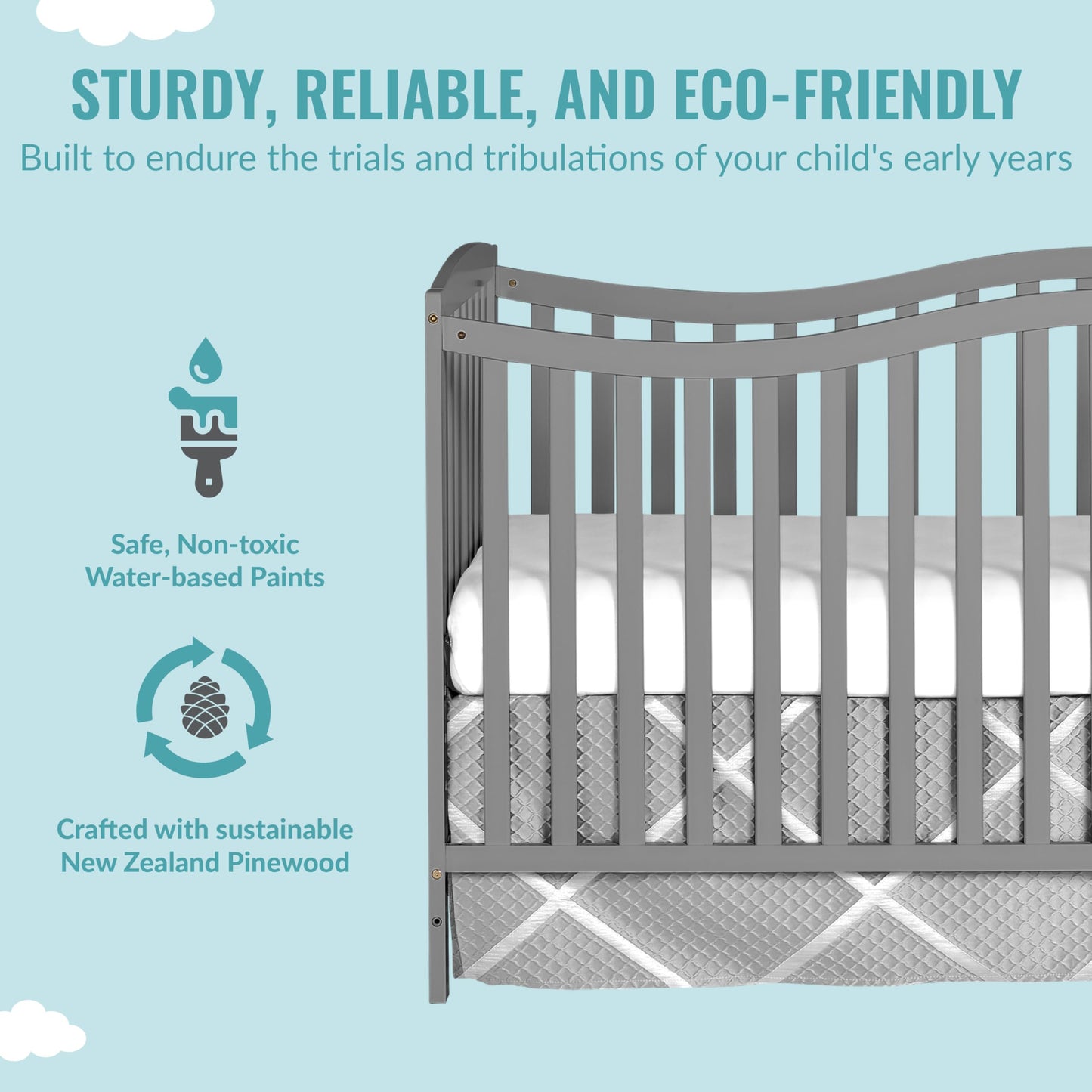 Dream On Me Chelsea 5-In-1 Convertible Crib In Steel Grey, Made Of New Zealand Pinewood, Jpma & Greenguard Gold Certified, Comes
