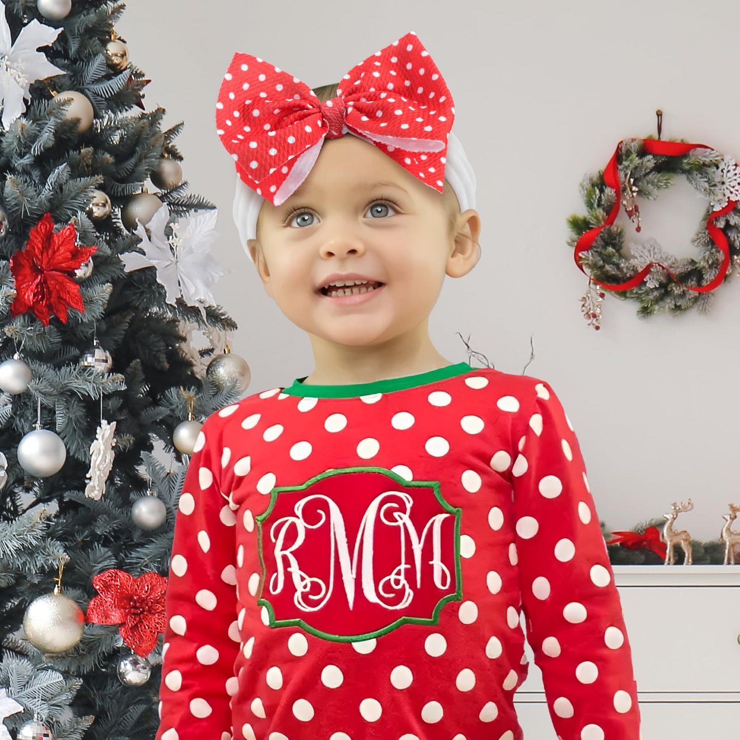 Lanmerry Christmas Bows For Girls Big Bow Santa Headband Candy Cane Headband Red Baby Bow Newborn Headband Bows Infant Hair Bows