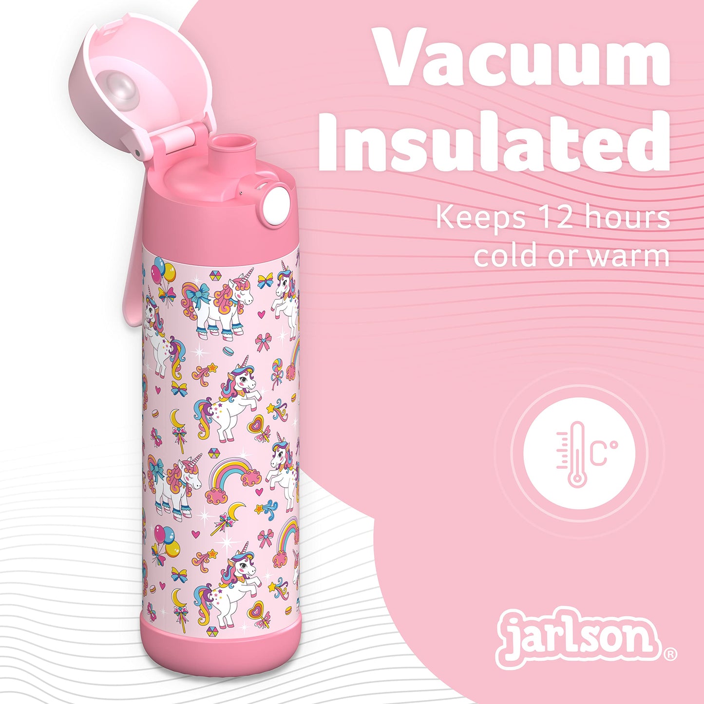 Jarlson    Kids Water Bottle - Mali - Insulated Stainless Steel Water Bottle With Chug Lid - Thermos - Girls/Boys (Unicorn  'Mos