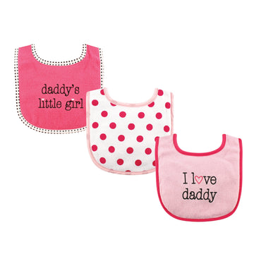 Luvable Friends Unisex Baby Cotton Drooler Bibs With Fiber Filling, Girl Daddy 3-Pack, One Size