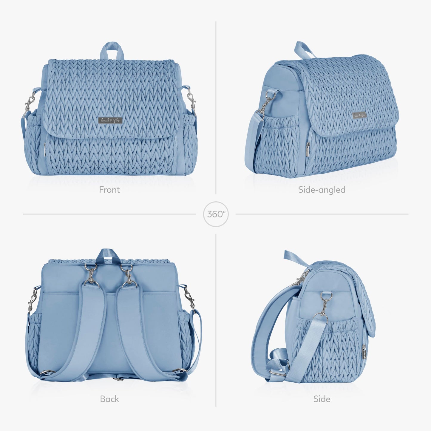 Hannah & Sophia Belle Convertible Baby Diaper Backpack & Bag In Moonmist Blue, Large Size, Dual Sided Water Resistant Changing M
