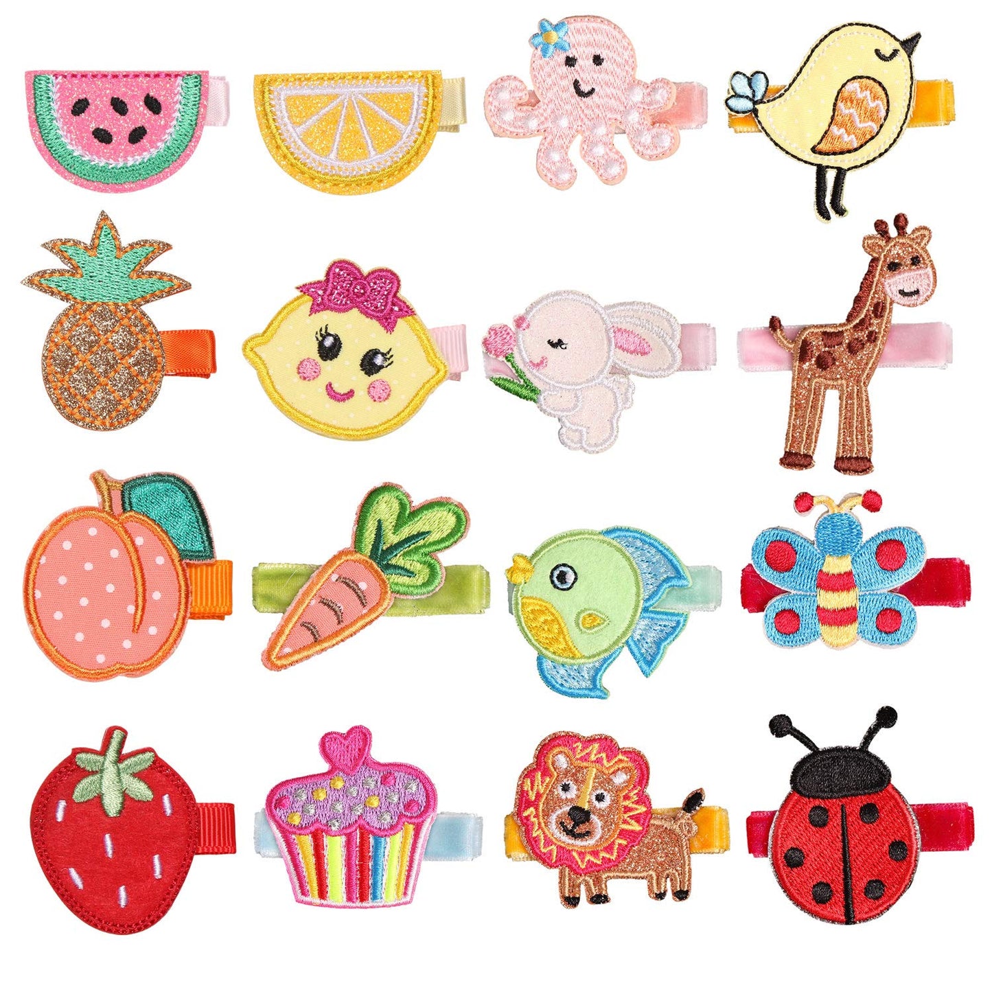 Insowni 16 Pack Embroidery Cute Fruit Animal Fully Lined Alligator Hair Clips Accessories Barrettes For Baby Girl Toddlers Infan