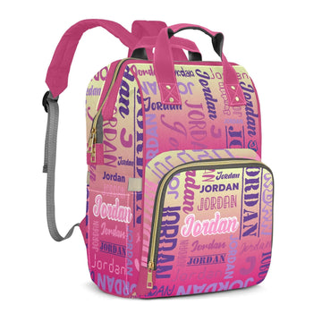 Perarts Personalized Diaper Bag Backpack for Baby Girls with Name, Gradient Pink Yellow Custom Nappy Nursing Bag for Moms Dads, 