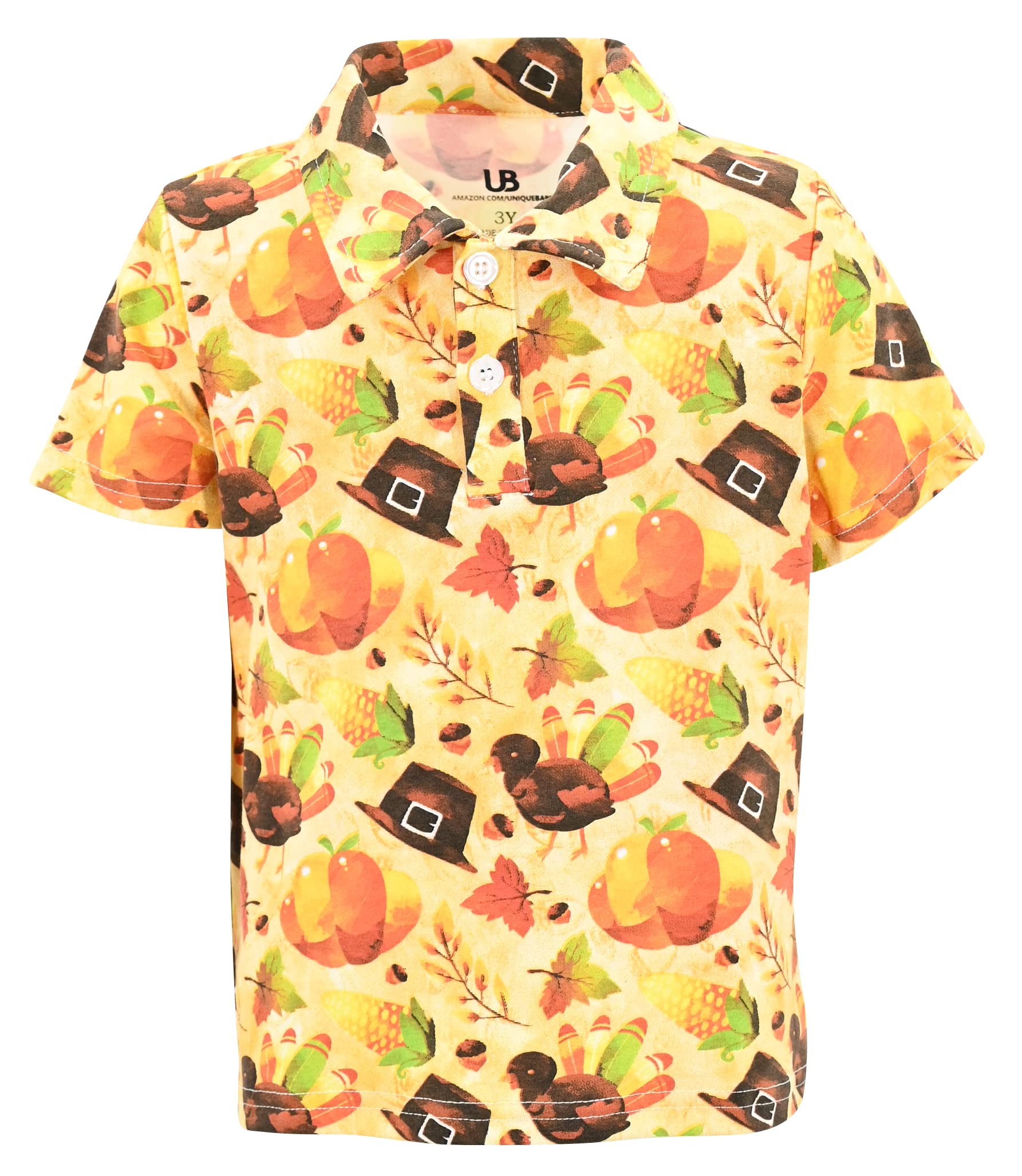 Boys Pumpkin Turkey Print Thanksgiving Collared Polo T Shirt (10Y, Orange)