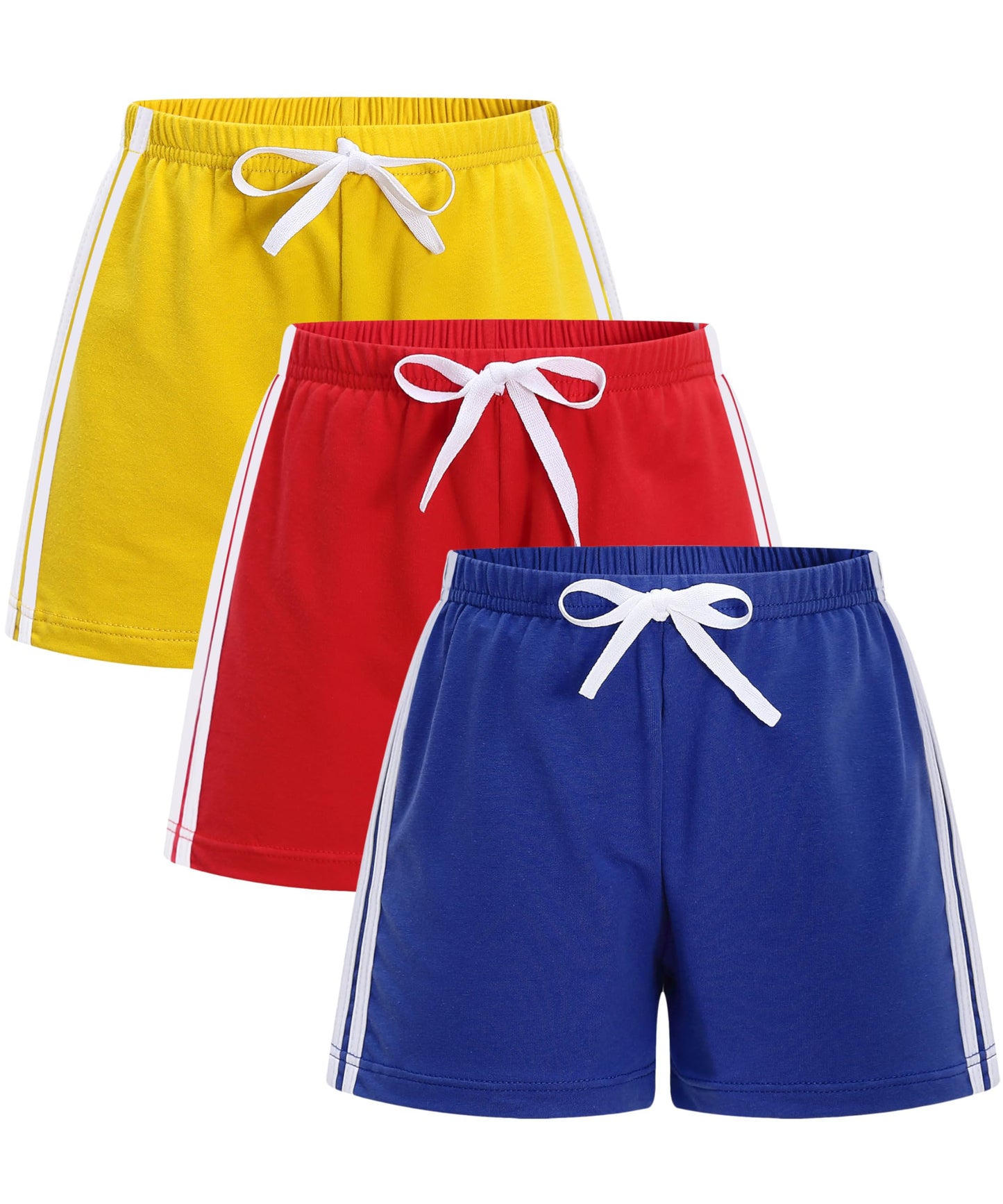 Gfqlong Toddler Boys Girls 3 Pack Cotton Running Athletic Shorts,Kids Summer Casual Fashion Soccer Shorts,Yellow+Red+Blue 2-3T
