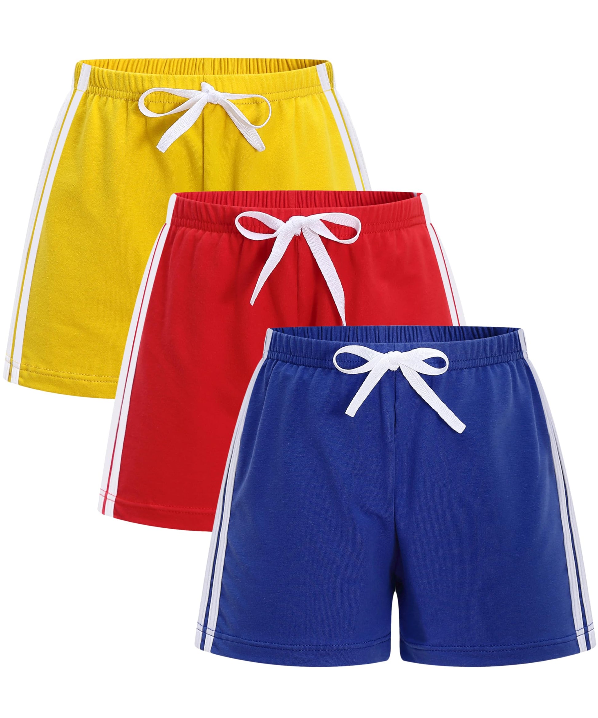 Gfqlong Toddler Boys Girls 3 Pack Cotton Running Athletic Shorts,Kids Summer Casual Fashion Soccer Shorts,Yellow+Red+Blue 2-3T