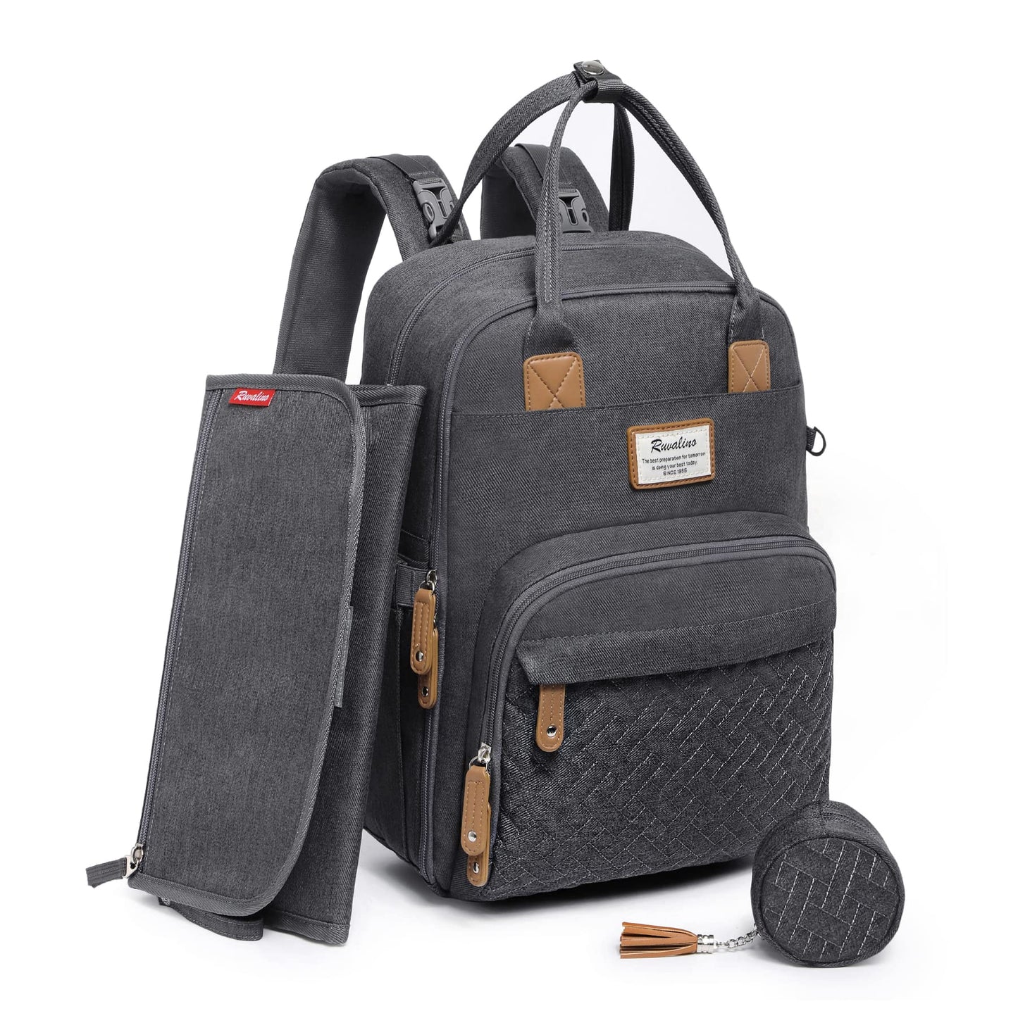 Ruvalino Diaper Bag Backpack, Neutral All-In-One Baby Bags For Boy Girl, Multifunction Large Travel Backpack (Dark Gray)