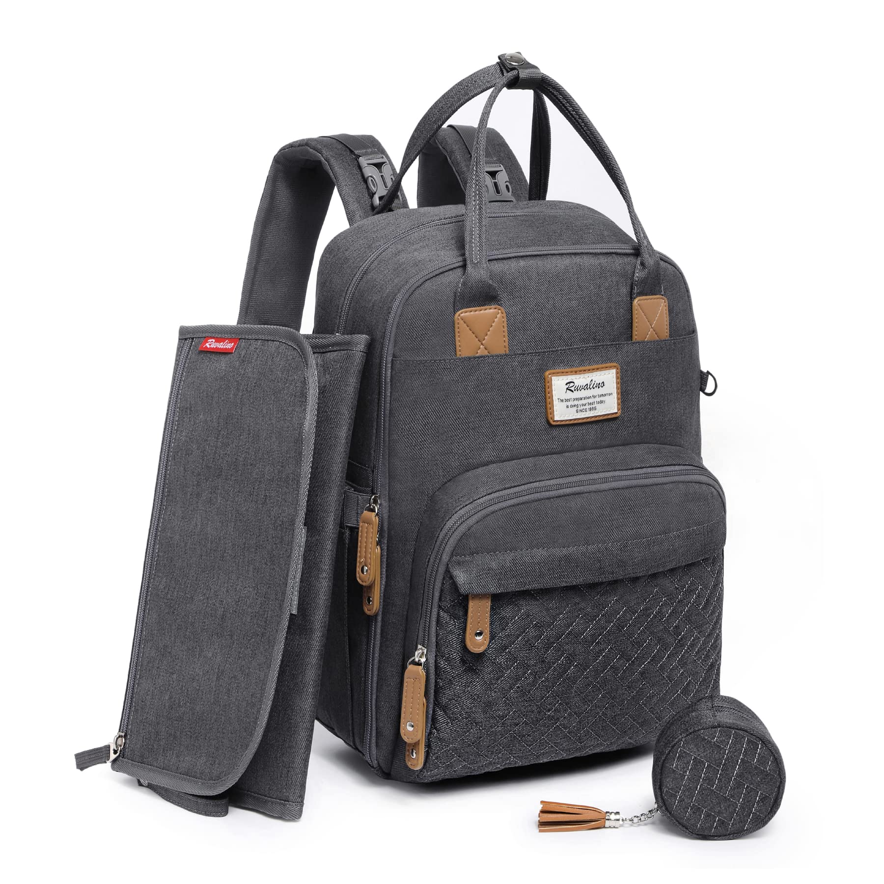 Ruvalino Diaper Bag Backpack, Neutral All-In-One Baby Bags For Boy Girl, Multifunction Large Travel Backpack (Dark Gray)
