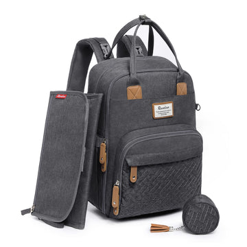 Ruvalino Diaper Bag Backpack, Neutral All-In-One Baby Bags For Boy Girl, Multifunction Large Travel Backpack (Dark Gray)