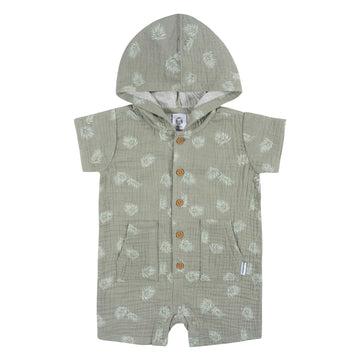Gerber Baby Boys Hooded Cotton Romper, Palms, 12 Months