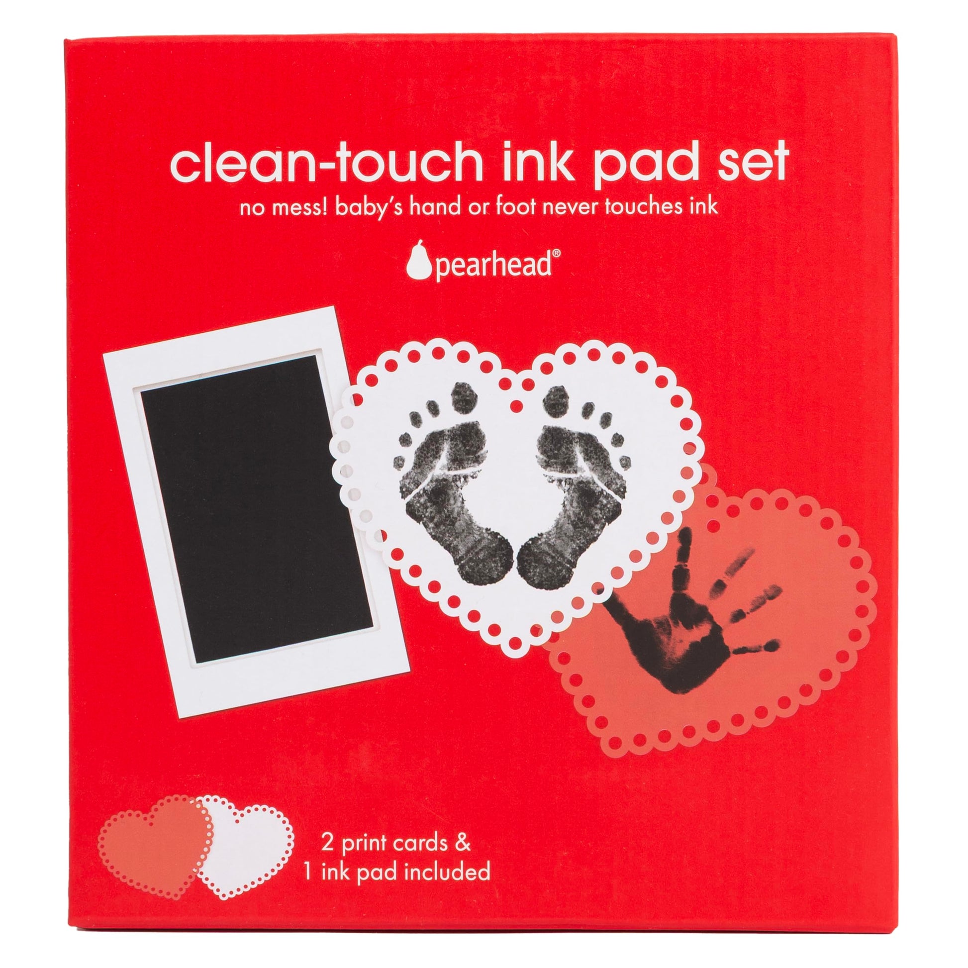 Pearhead Valentines Day Baby Clean-Touch Ink Pad Set, No Mess Handprint and Footprint Maker, Babys First Valentine, 2 Heart Pr
