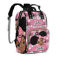 Personalized Diaper Bag Backpack for Women, Pink Black Checked Heart Pattern Bow Girl Custom Name Nursing Mommy Daypack, Diaper 