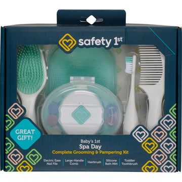 Safety 1st Babys 1st Spa Day Kit, Electric Ease Nail File, Soft Bath Mitt, Toddler Toothbrush, Hairbrush & Comb, Infant Grooming