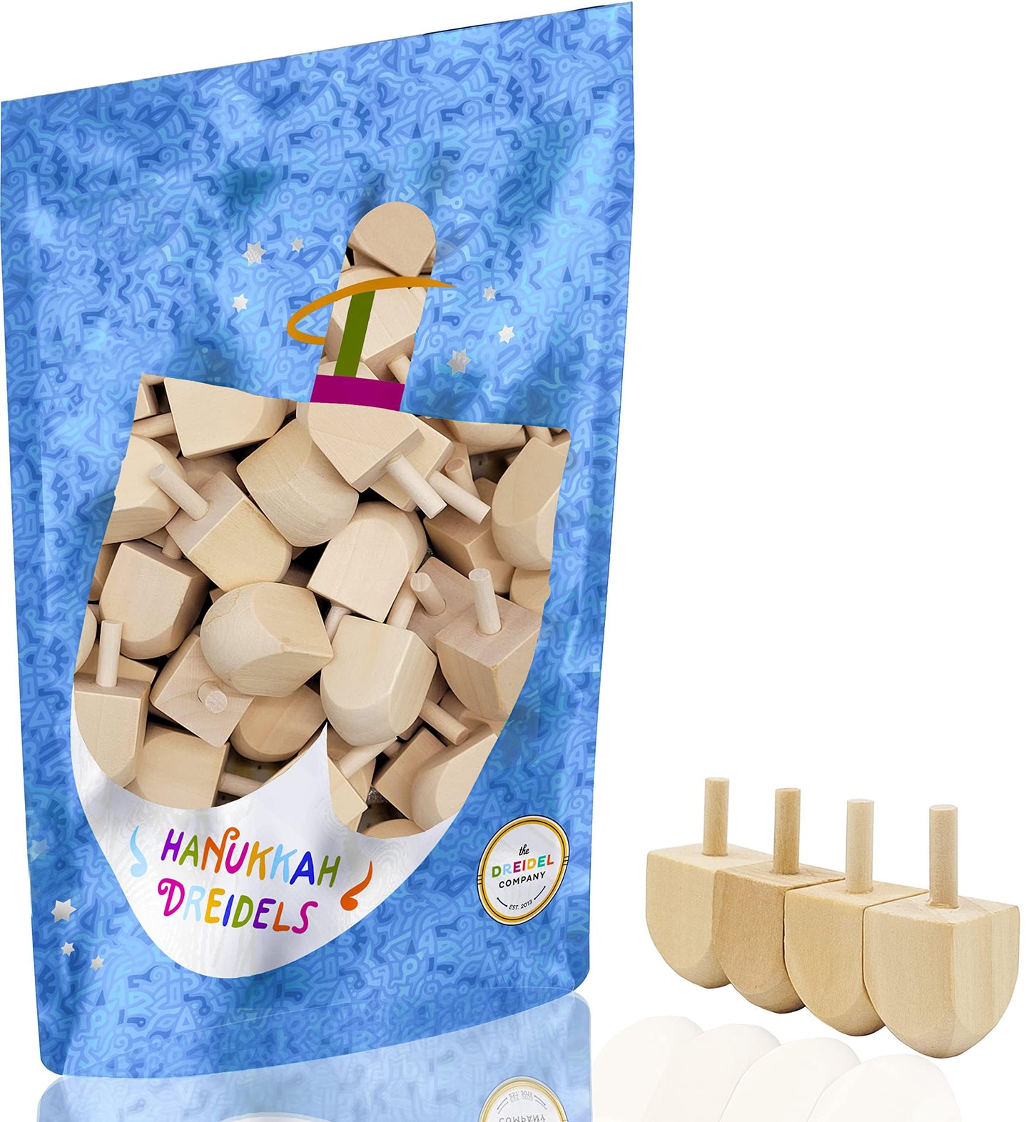 Hanukkah Wood Dreidels, Design Your Own Game, 1.5' Inch Unfinished Natural Wooden Chanukkah Dreidels (500-Pack)