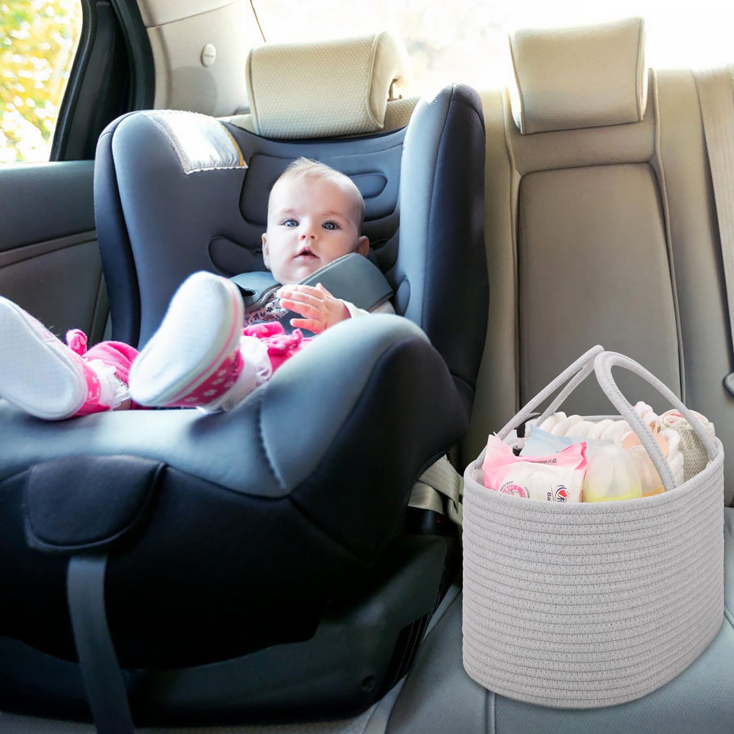 Comse Baby Diaper Caddy Organizer, Diaper Basket, Baby Car Organizer, Diaper Change Organizer, Portable Tote Bag With Divider, G
