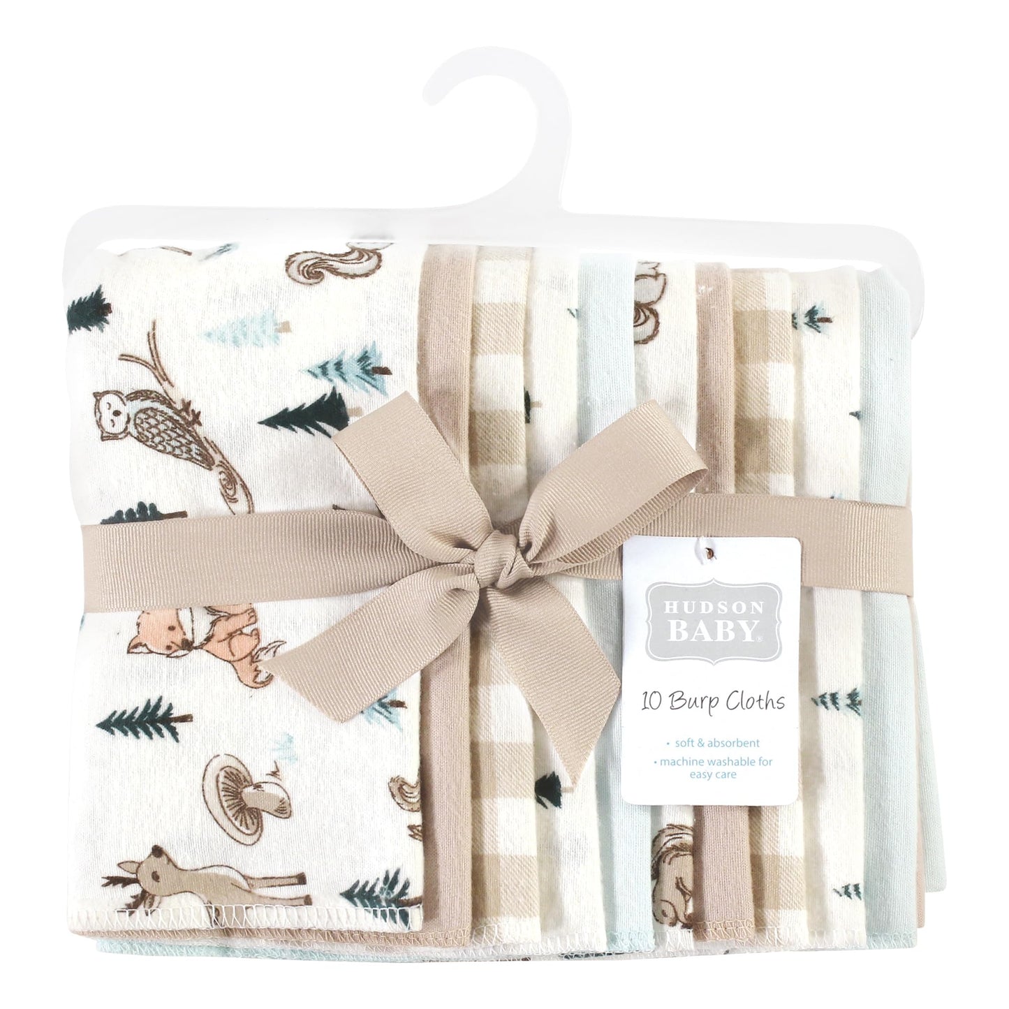 Hudson Baby Unisex Baby Cotton Flannel Burp Cloths, Boy Woodland Pals 10-Pack, One Size