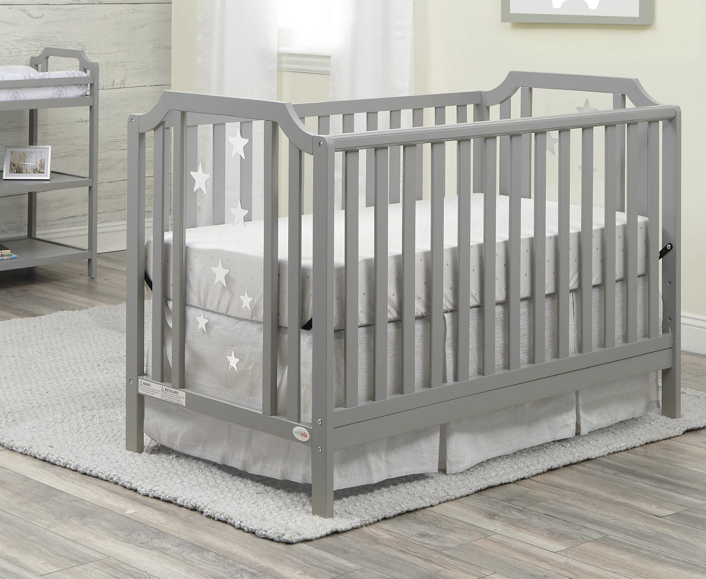 Suite Bebe Celeste 3 in 1 Convertible Island Crib, Wood and Acrylic, Light Grey