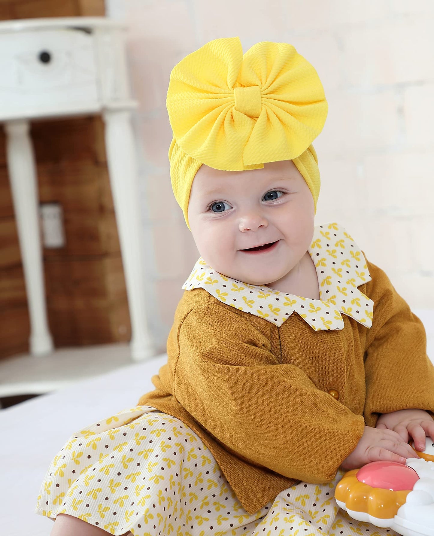Cinaci 8 Pack Solid Knotted Bowknot Big Hair Bow Beanie Turban Hats Caps Wide Headwraps For Baby Girls Infants Toddlers Little K