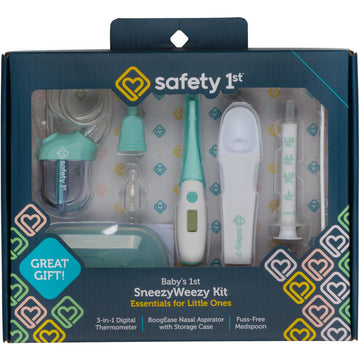 Safety 1st Babys 1st SneezyWeezy Kit, BoogEase Nasal Aspirator, 3-in-1 Digital Thermometer, Fuss Free Medspoon, Infant Healthcar
