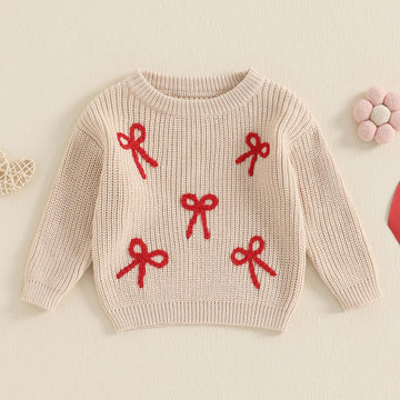 Jlkgicf Toddler Baby Girl Chunky Sweater Cute Bow/Heart Print Sweater Pullover Crewneck Shirt Valentines Day Spring Clothes (Lit