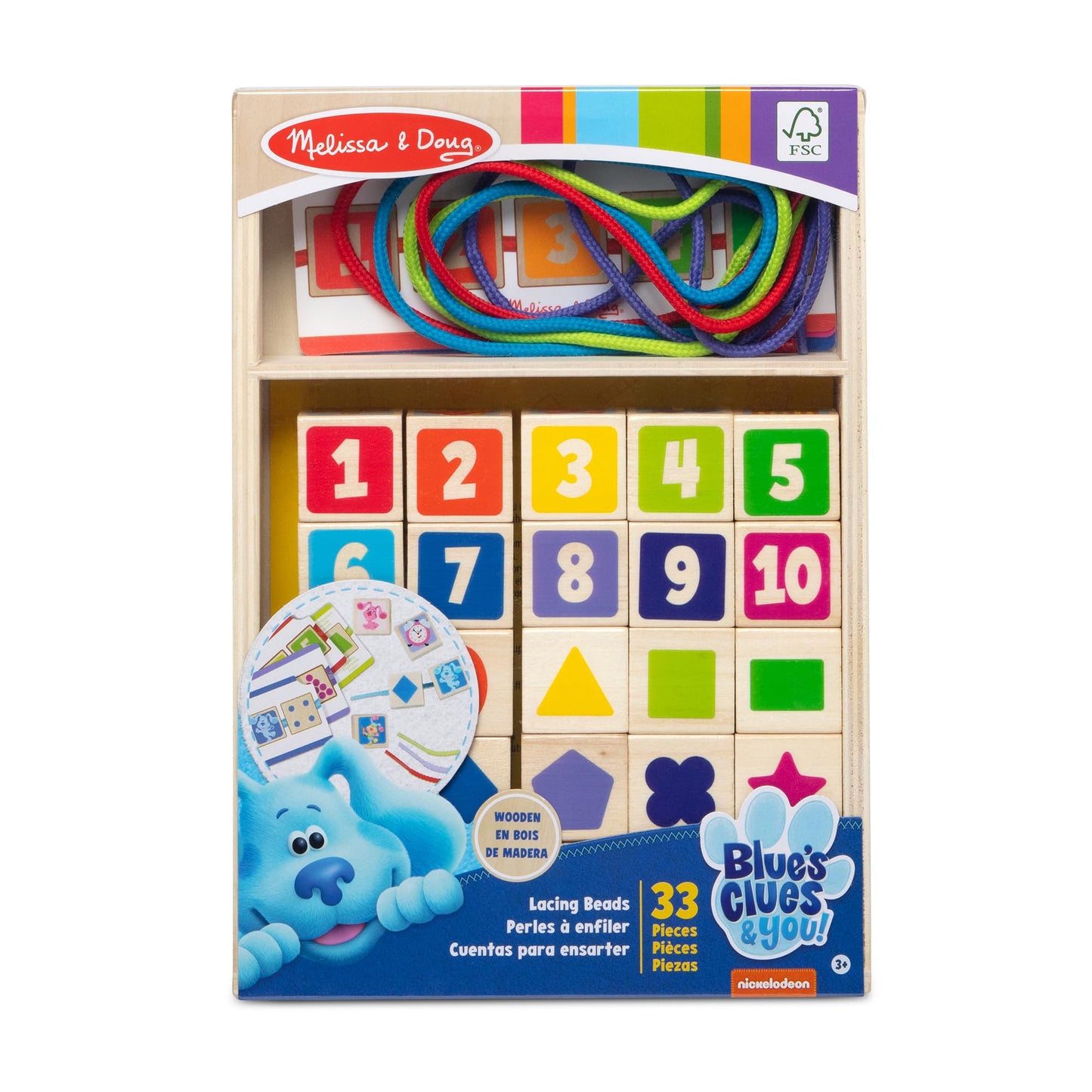 Melissa & Doug Blues Clues & You! Wooden Lacing Beads - 25 Beads, 4 Cords - FSC Certified
