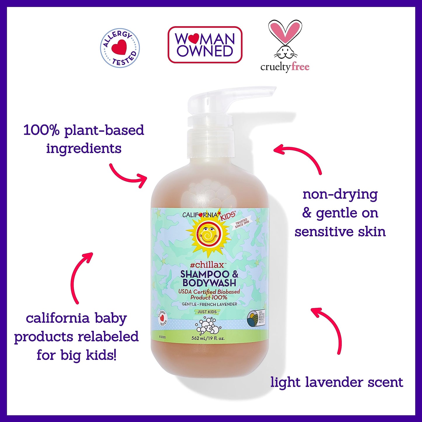 California Kids Chillax Shampoo And Bodywash | 100% Plant-Based | Gentle Skincare For Kids | Lavender Shampoo For Kids + Teens |