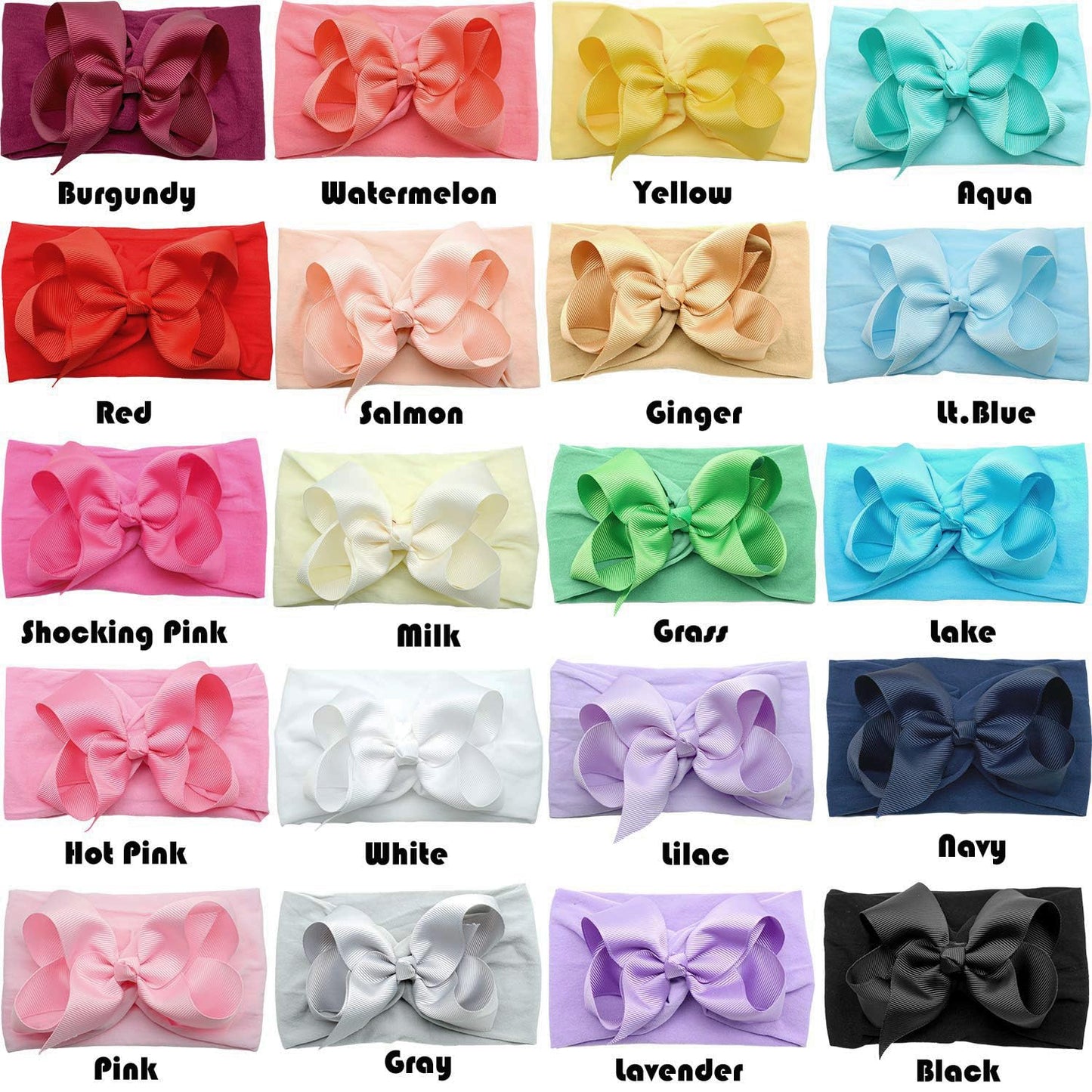 C  Llot 20 Colors Baby Girl Headbands With 4.5 Inches Hair Bows Nylon Turban Head Wraps Headbands For Newborn Infants And Toddle