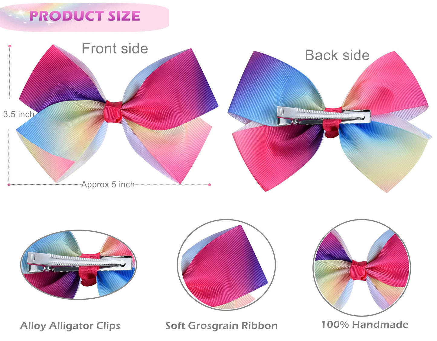 Eygla 18 Pcs 5 Inch Hair Bows For Girls, Rainbow Hair Bows Alligator Clips, Grosgrain Ribbon Bows For Little Girls Toddlers Kids