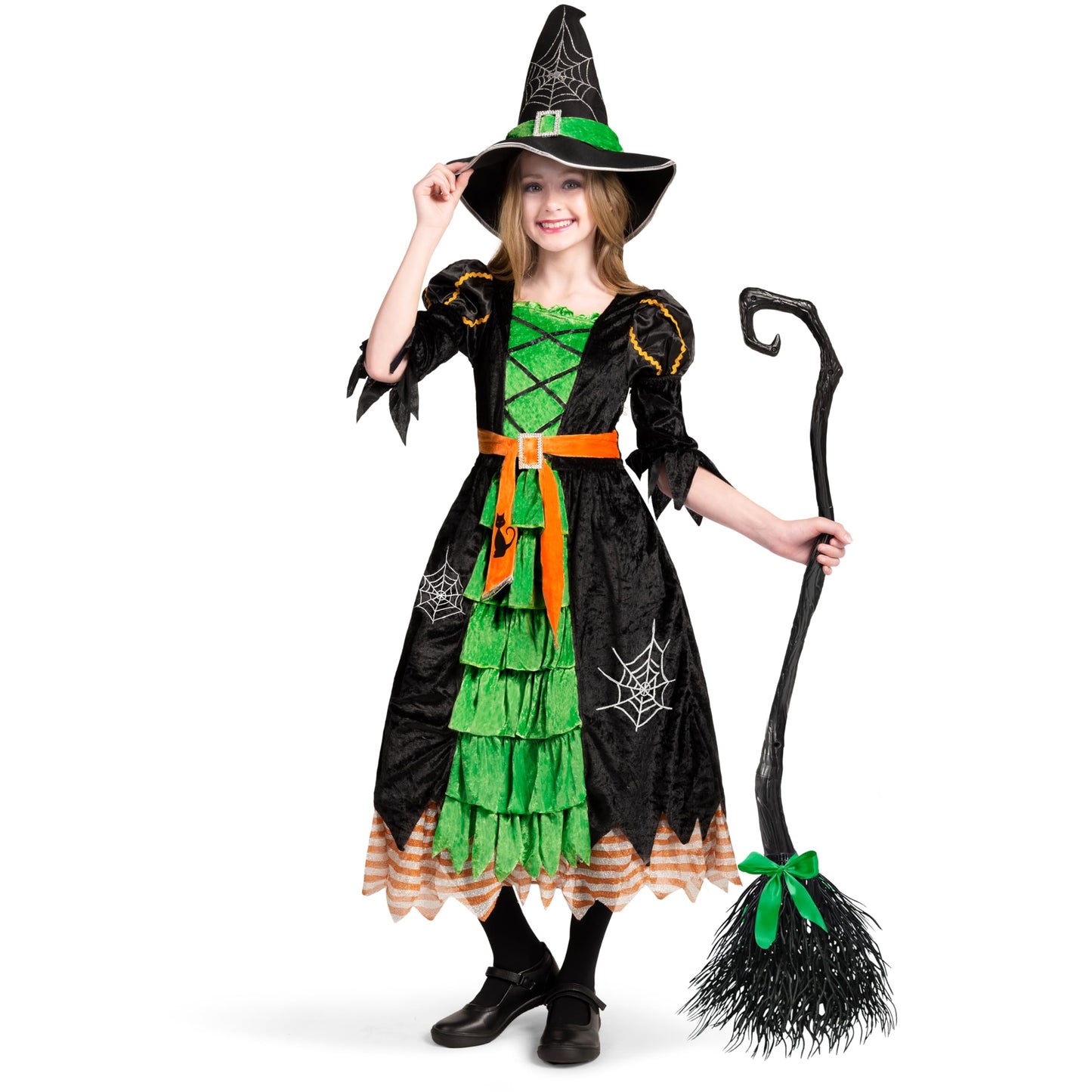Spooktacular Creations Fairytale Green Cute Witch Dress Halloween Costume Deluxe Set With Hat For Girls (3T)