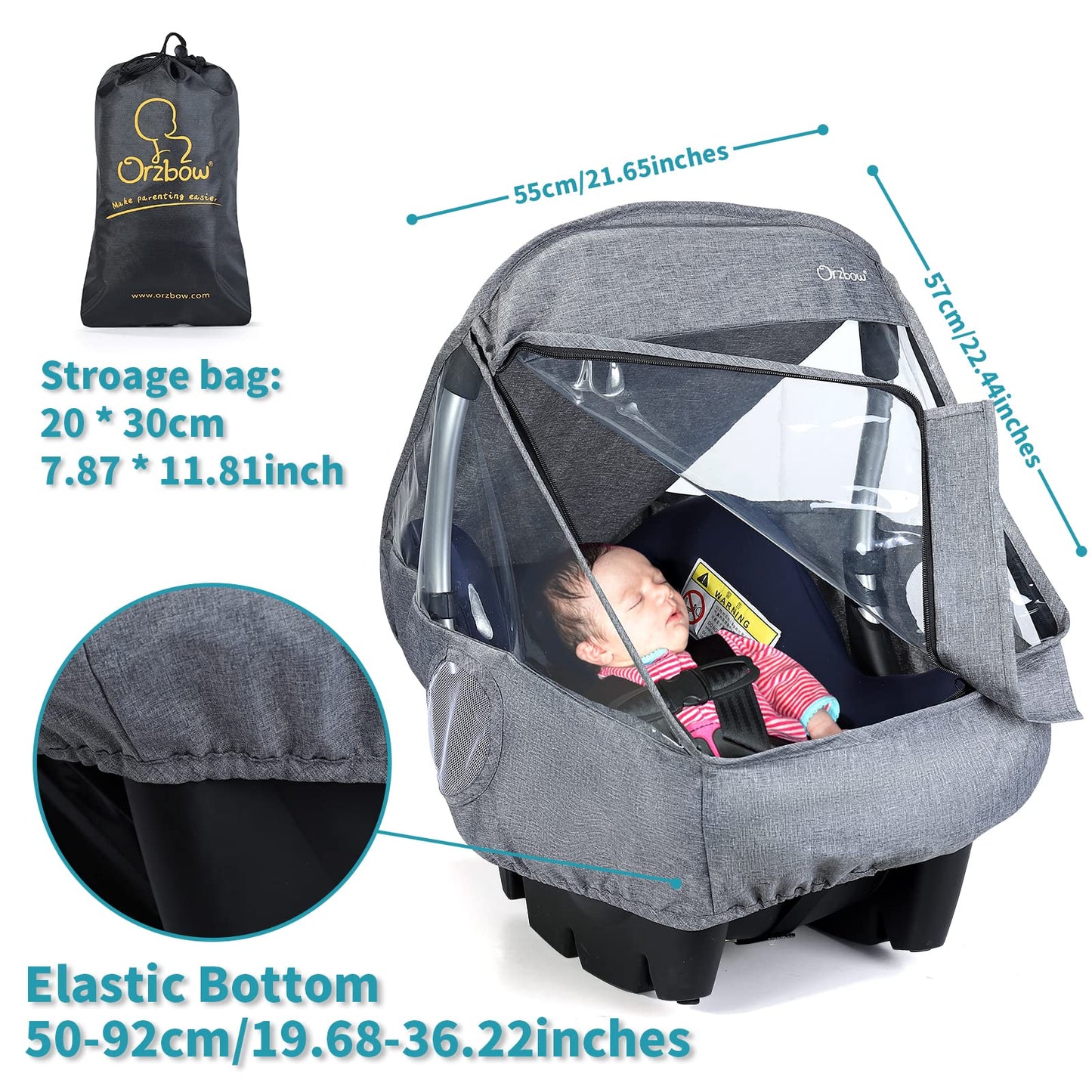 Universal Car Seat Rain Cover,Weather Shield For Infant Car Seat With Storage Bag,Side Ventilation & Handle Opening,Necessary Pr