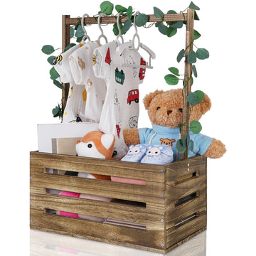 Snpwne Wooden Baby Shower Crate Baby Basket With Handle, Baby Storage Crate, Baby Welcome Box, Newborn Boy Girl Welcome Gift Bas