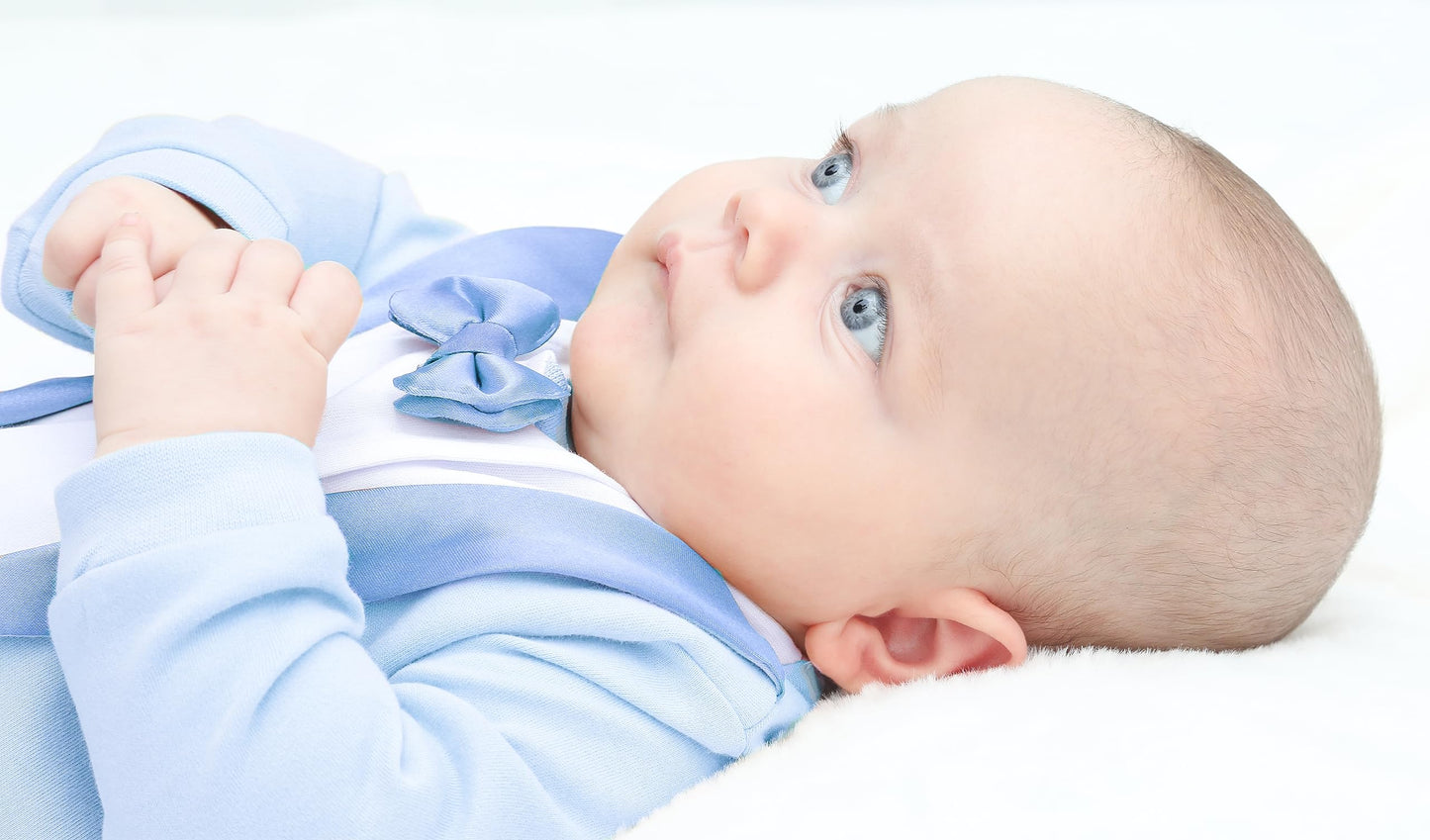 Lilax Baby Boy Gentleman Tuxedo Footie Christmas Holiday Outfit With Bow Tie (3 Months, Blue)